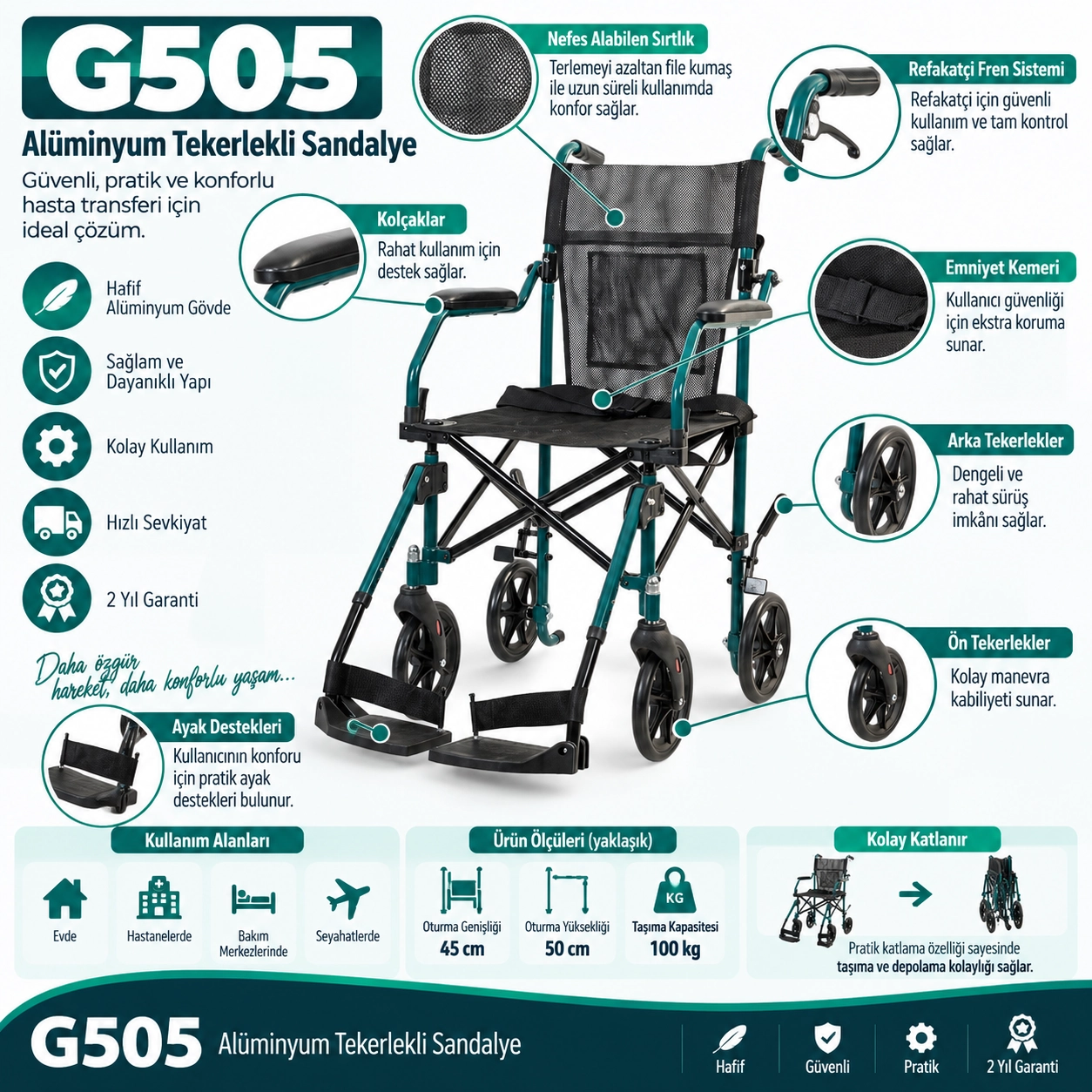 Golfi G505 Alüminyum Transfer Sandalyesi