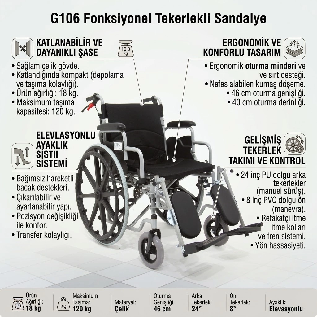 G106 Fonksiyonel Tekerlekli Sandalye