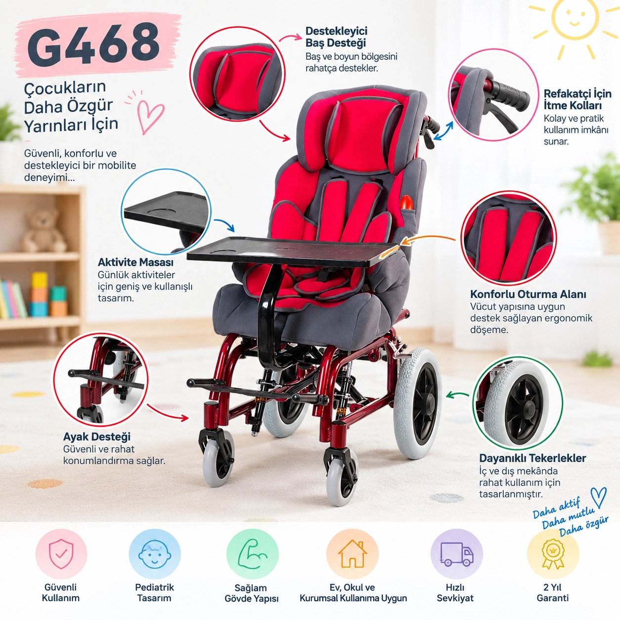 Golfi G468 Pediatrik Cerebral Palsy Çocuk Tekerlekli Sandalye
