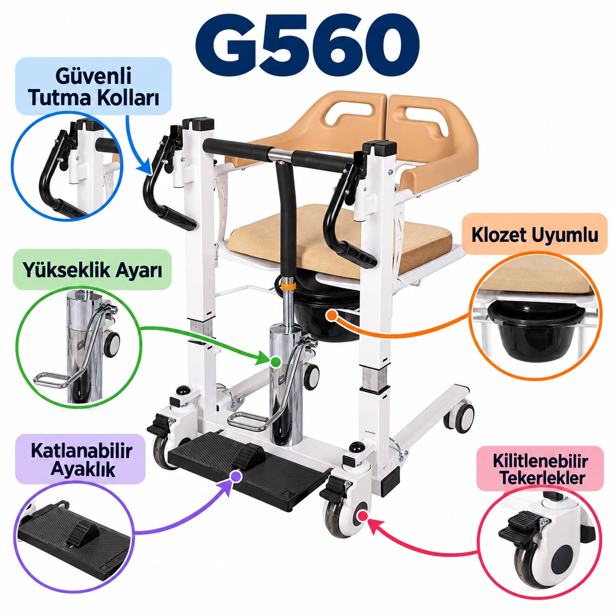 Golfi G560 Hidrolik Klozetli Transfer Sandalyesi