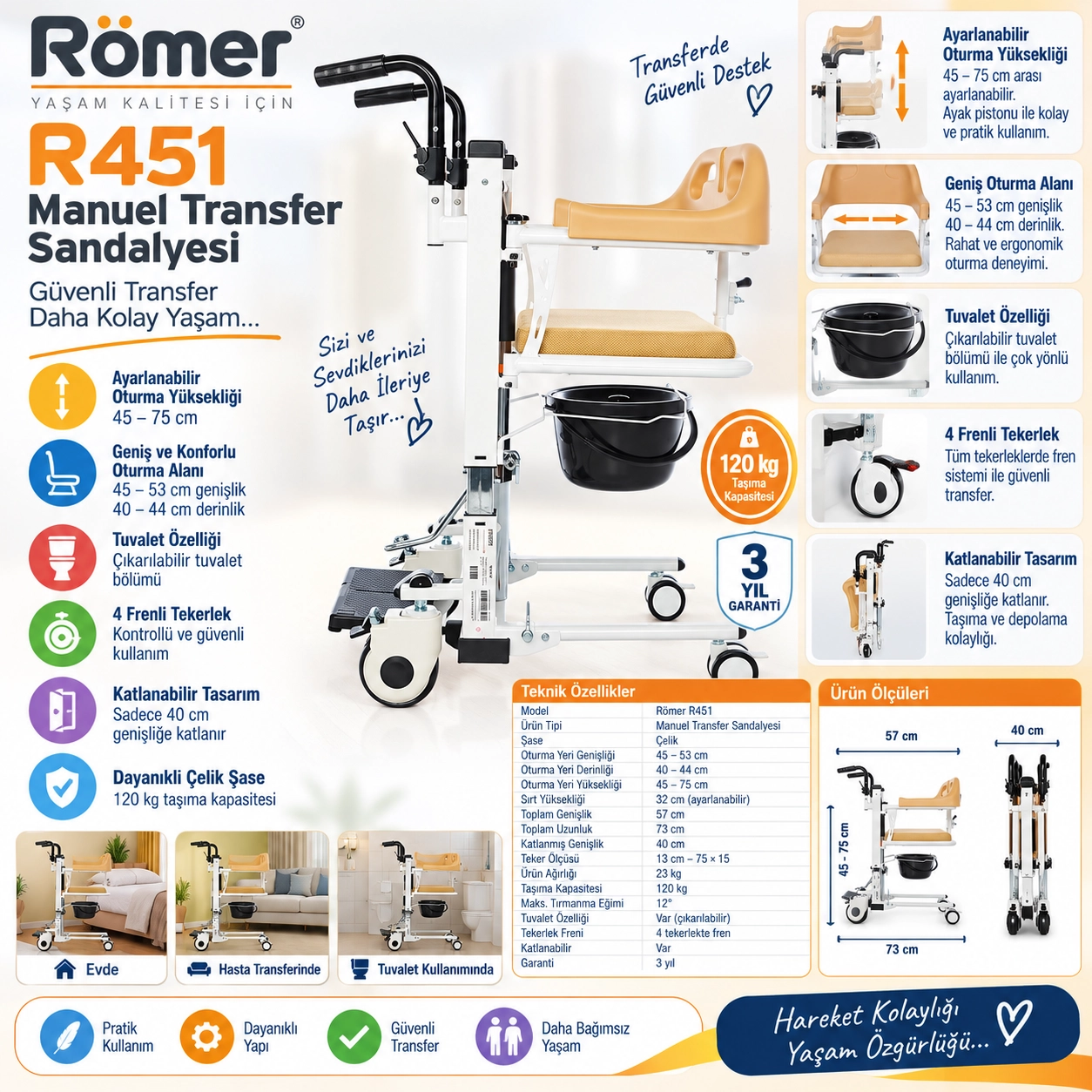 Römer R451 Tuvalet Özellikli Manuel Hasta Taşıma Lifti
