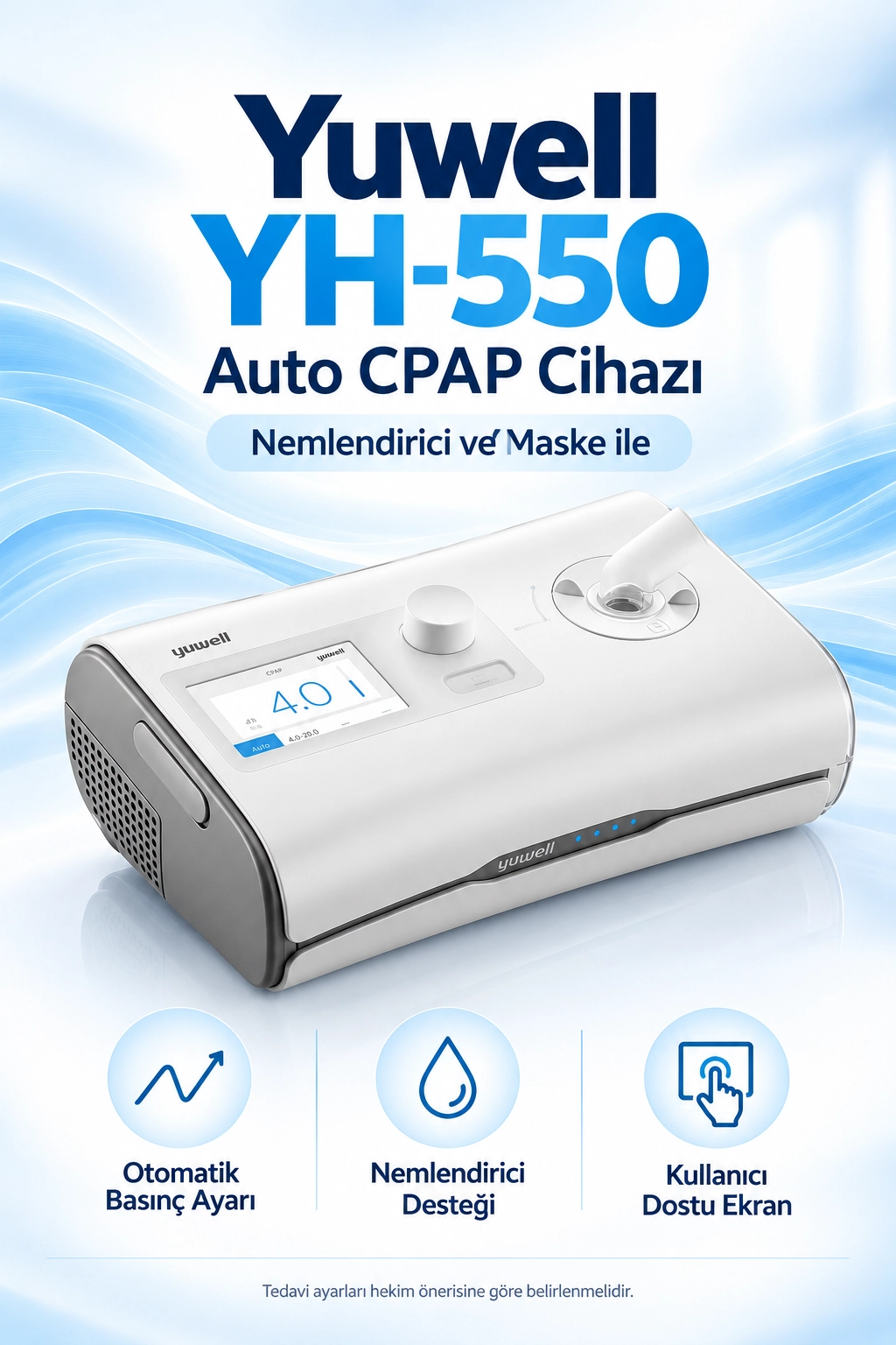 Yuwell YH-550 Auto CPAP Cihazı + Nemlendirici + Maske