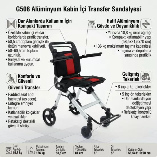 G508 Alüminyum Kabiniçi Transfer Sandalyesi
