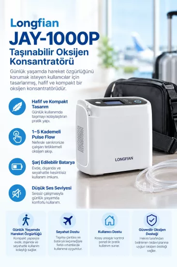 Longfian JAY-1000P Taşınabilir Oksijen Konsantratörü 