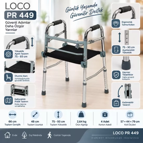Loco PR 449 Alüminyum Oturaklı Walker