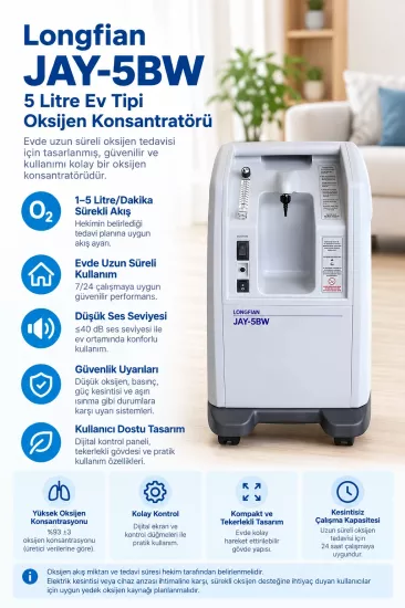 Longfian JAY-5BW 5 Litre Oksijen Konsantratörü | Ev Tipi