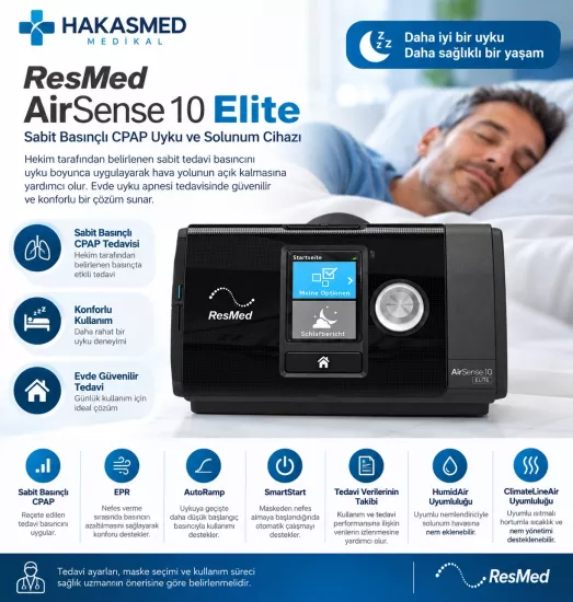 ResMed AirSense 10 Elite Sabit Basınçlı CPAP Uyku ve Solunum Cihazı