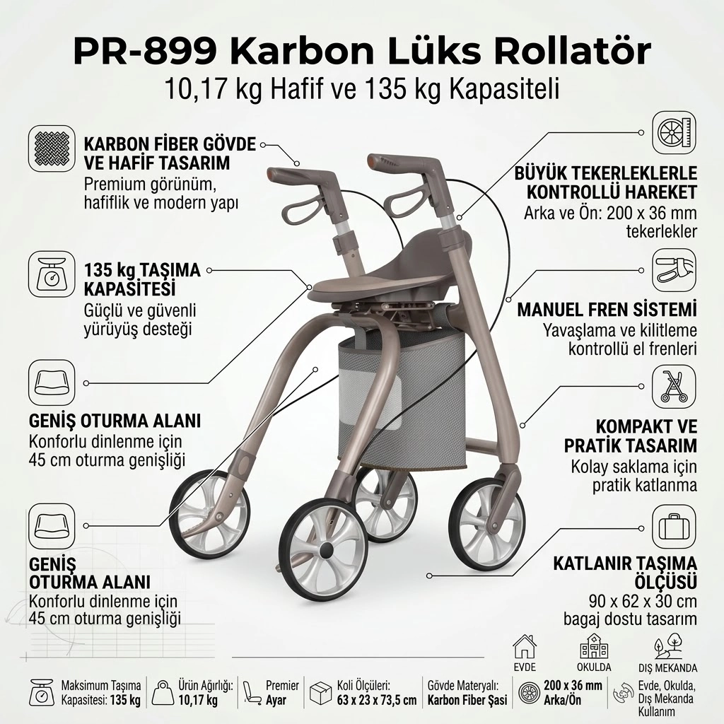 PR-899 Karbon Lüks Rollatör