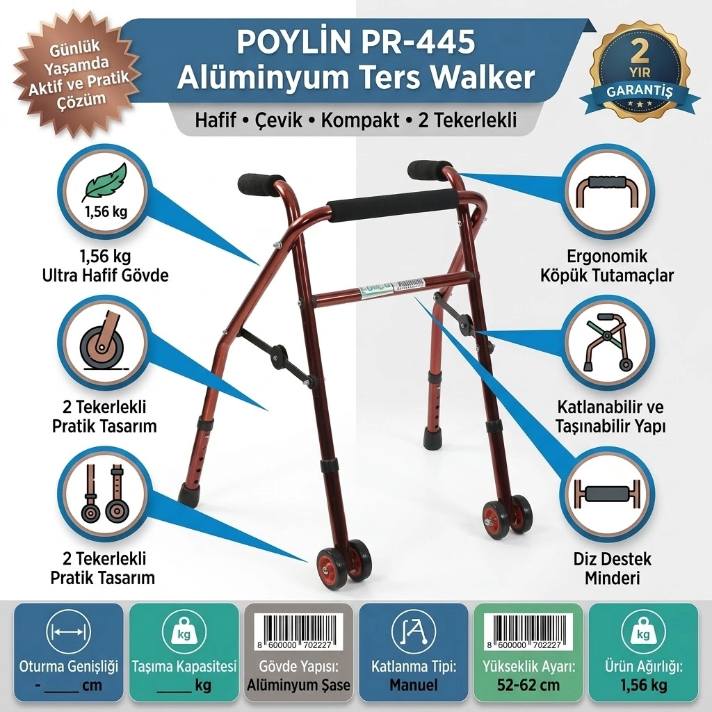 PR-445 Alüminyum Ters Walker
